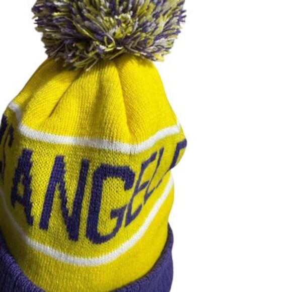 Los Angeles Adult Size Winter Knit Beanie Hat - Gold/Purple - Picture 2 of 5